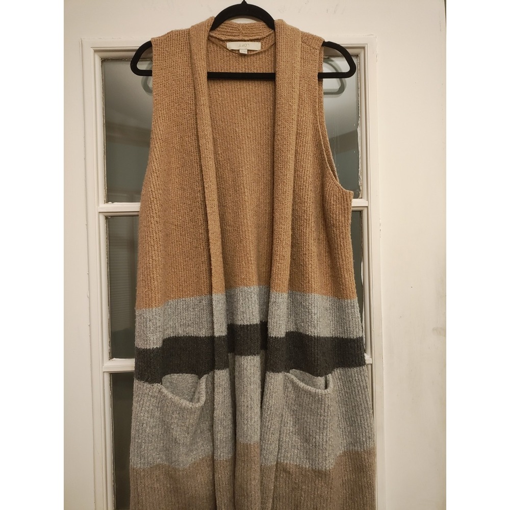 LOFT L/XL Colorblock Long Sweater Vest Open Front Cardigan Pockets Oversized - Picture 7 of 7
